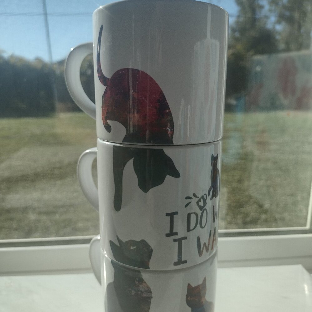 3 piece cat themed coffee cups mug set new